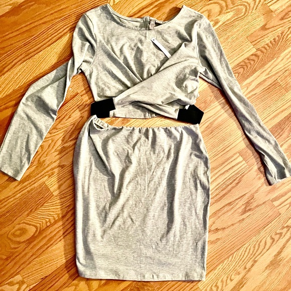 NEW asos light gray long sleeve cut out bodycon dress - Picture 2 of 2